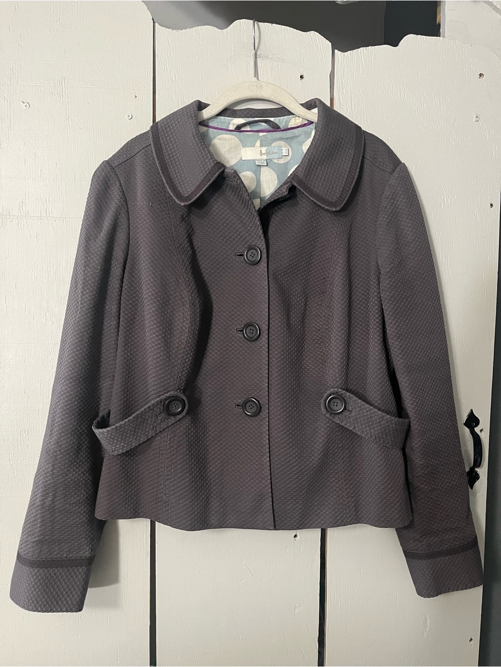 Boden Muted Purple Textured Button-Down Cotton Blend Blazer sz 14